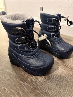 Kids Navy Winter Snow Boots with Faux Fur Lining
